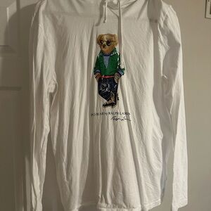 Ralph Lauren White Hoodie with Bear Design